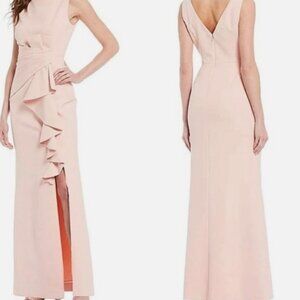 Eliza J Ruffle Front Boat Neck Sheath Blush Gown Size 12